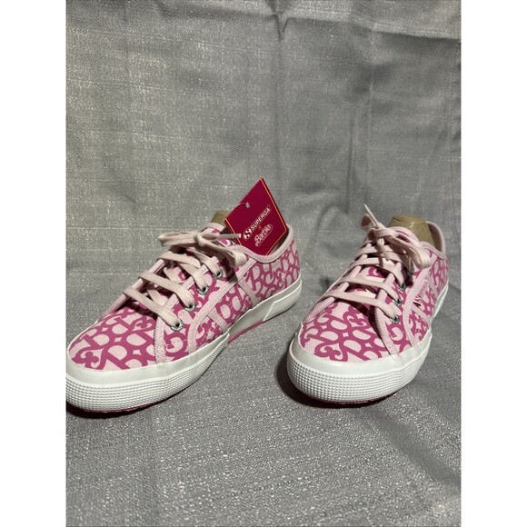 Superga x Barbie Collab Double Pink Denim Print Sneakers Women’s US 6 Canvas - Picture 2 of 12